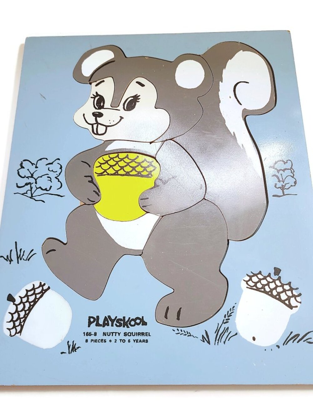 Vintage Playskool Nutty Squirrel Wood Tray Puzzle 165-8 Complete 8 Piece Toy